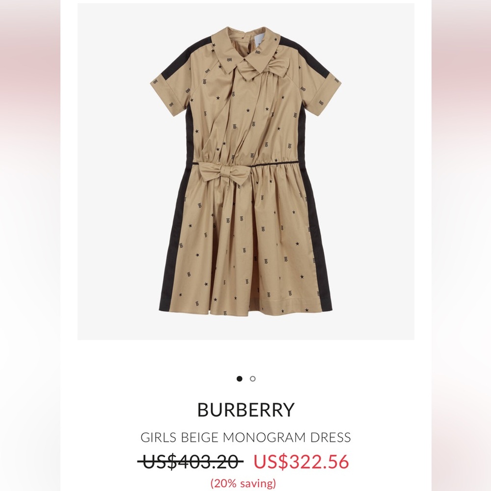 BURBERRY GIRLS BEIGE MONOGRAM DRESS